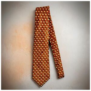 Bijan Silk Tie - Multicolor Gold & Burnt Orange Pattern - Luxury Neckwear